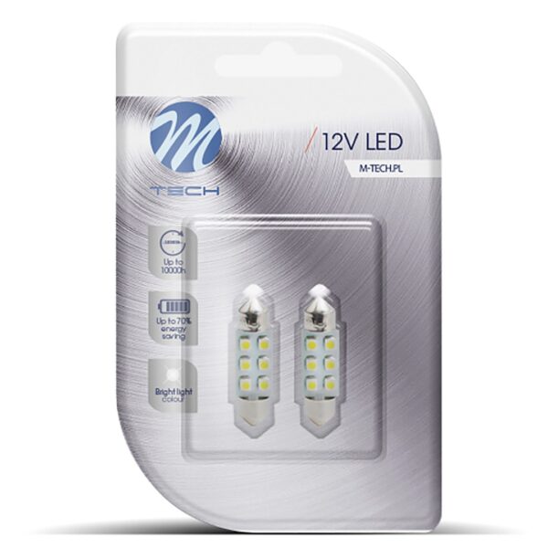 M-Tech ΛΑΜΠΑΚΙΑ ΠΛΑΦΟΝΙΕΡΑΣ C5W/C10W 12V 0,48W SV8,5 36mm LED 6xSMD3528 ΠΡΑΣΙΝΟ BLISTER 2ΤΕΜ. M-TECH - Image 2