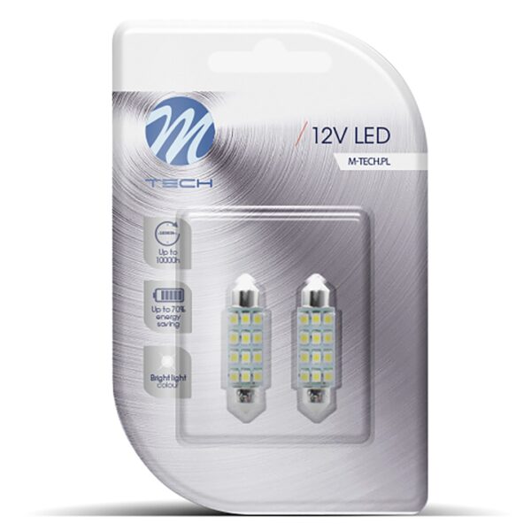 M-Tech ΛΑΜΠΑΚΙΑ ΠΛΑΦΟΝΙΕΡΑΣ C5W/C10W 12V SV8.5 41mm 1,5W 12xSMD2835 LED OSRAM ΜΠΛΕ  BLISTER 2ΤΕΜ. M-TECH - Image 2
