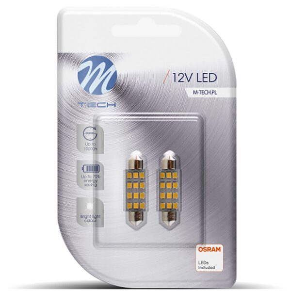 M-Tech ΛΑΜΠΑΚΙΑ ΠΛΑΦΟΝΙΕΡΑΣ C5W/C10W 12V SV8.5 41mm 1,5W 12xSMD2835 LED OSRAM ΛΕΥΚΟ  BLISTER 2ΤΕΜ. M-TECH - Image 2