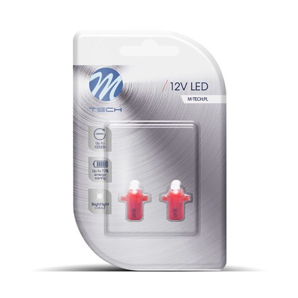 M-Tech BAX 12V B8,3d 0,2W LED 1xFLUX 5mm ΚΟΚΚΙΝΟ BLISTER M-TECH - 2 ΤΕΜ. - Image 2