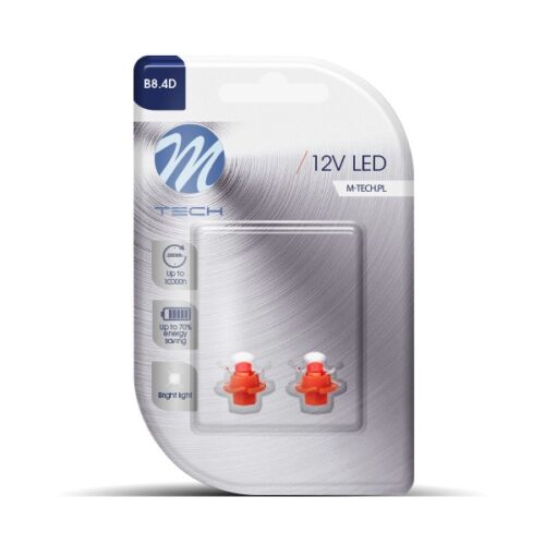 M-Tech BAX 12V B8,4d 0,2W LED 1xFLUX 5mm ΚΟΚΚΙΝΟ BLISTER M-TECH – 2 ΤΕΜ.