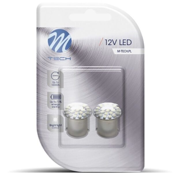 M-Tech R5W/R10W 12V BA15s 1,44W LED 22xSMD3020 PREMIUM ΛΕΥΚΟ BLISTER 2ΤΕΜ. M-TECH - Image 2