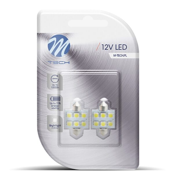 M-Tech ΛΑΜΠΑΚΙΑ ΠΛΑΦΟΝΙΕΡΑΣ C5W/C10W 12V 1,44W SV8,5 36mm PREMIUM LED 6xSMD5050 ΛΕΥΚΟ BLISTER 2ΤΕΜ. M-TECH - Image 2