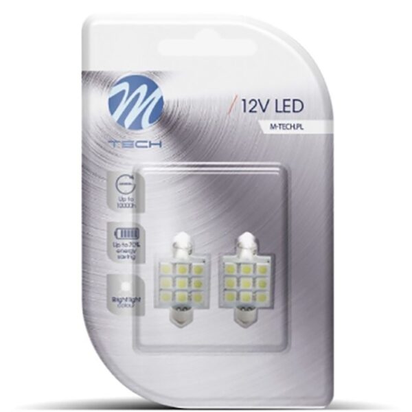M-Tech ΛΑΜΠΑΚΙΑ ΠΛΑΦΟΝΙΕΡΑΣ C5W/C10W 12V 1,44W SV8,5 41mm PREMIUM LED 9xSMD5050 ΛΕΥΚΟ BLISTER 2ΤΕΜ. M-TECH