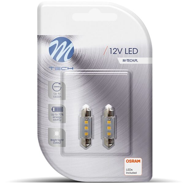 M-Tech ΛΑΜΠΑΚΙΑ ΠΛΑΦΟΝΙΕΡΑΣ C5W/C10W 12V SV8.5 36mm 0,38W 3xSMD2835 LED OSRAM ΛΕΥΚΟ  BLISTER 2ΤΕΜ. M-TECH - Image 2