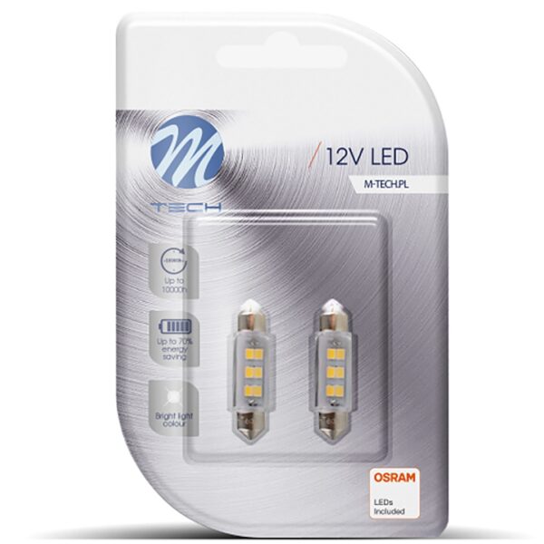 M-Tech ΛΑΜΠΑΚΙΑ ΠΛΑΦΟΝΙΕΡΑΣ C5W/C10W 12V SV8.5 0,75W 41mm 6xSMD2835 LED OSRAM ΛΕΥΚΟ  BLISTER 2ΤΕΜ. M-TECH - Image 2