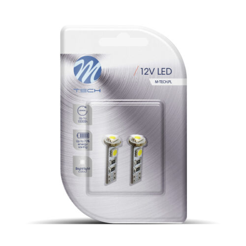 M-Tech T10 W5W 12V W2,1×9,5d LED 3xSMD5050 ΛΕΥΚΟ (ΚΑΡΦΩΤΟ CAN-BUS) BLISTER 2ΤΕΜ. M-TECH