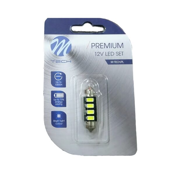 M-Tech ΛΑΜΠΑΚΙΑ ΠΛΑΦΟΝΙΕΡΑΣ C5W/C10W 12V 2W SV8,5 36mm CAN-BUS+RADIATOR LED 4xSMD5730 ΛΕΥΚΟ BLISTER 1τεμ - Image 2