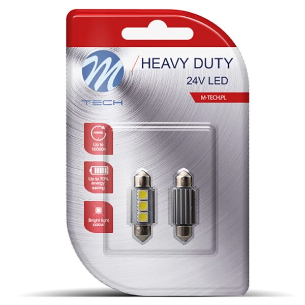 M-Tech ΛΑΜΠΑΚΙΑ ΠΛΑΦΟΝΙΕΡΑΣ C5W/C10W 24V 1W SV8,5 36mm LED CAN-BUS 3xSMD5050 ΛΕΥΚΟ BLISTER 2ΤΕΜ. M-TECH