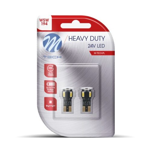 M-Tech T10 W5W 24V W2.1×9.5d 4xSMD5630 + 1xHP LED CAN-BUS ΛΕΥΚΟ HEAVY DUTY BLISTER M-TECH – 2 Τεμ.