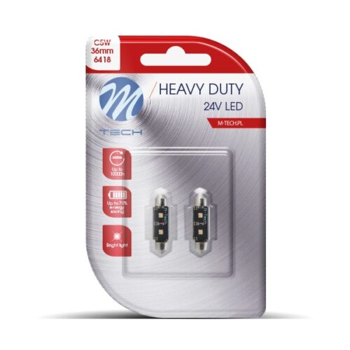 M-Tech ΛΑΜΠΑΚΙΑ ΠΛΑΦΟΝΙΕΡΑΣ C5W 24V SV8,5 36mm 2xHP LED ΛΕΥΚΟ HEAVY DUTY BLISTER M-TECH – 2 Τεμ.