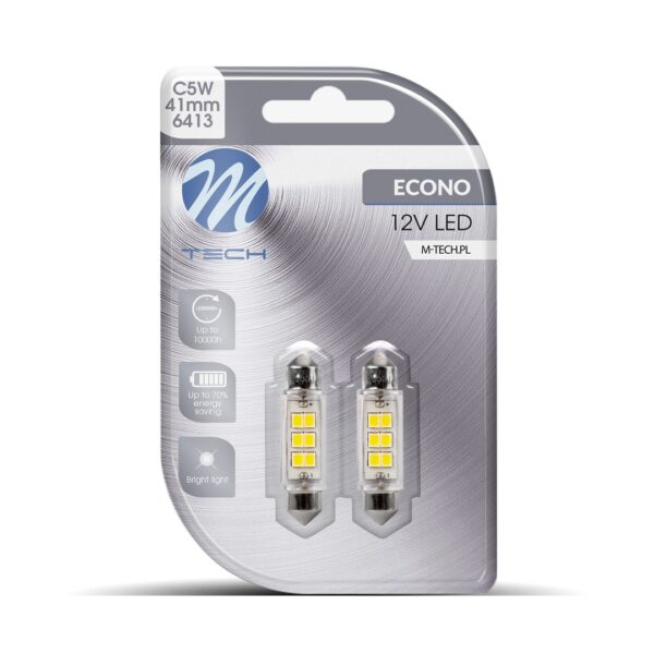 M-Tech ΛΑΜΠΑΚΙΑ ΠΛΑΦΟΝΙΕΡΑΣ C5W 24V SV8,5 41mm 6xSMD2835 LED ΛΕΥΚΟ ECONO BLISTER  M-TECH - 2 Τεμ.