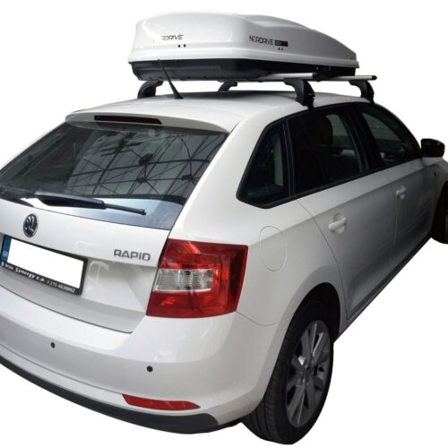 Nordrive KIT ΜΕ ΜΠΑΡΕΣ ΟΡΟΦΗΣ ΓΙΑ SKODA RAPID SPACEBACK 5D 2013> ΑΛΟΥΜΙΝΙΟΥ & ΜΠΑΓΚΑΖΙΕΡΑ BOX 430 LT (ΛΕΥΚΗ-ΑΣΠΡΗ/ΓΥΑΛΙΣΤΕΡΗ) NORDRIVE