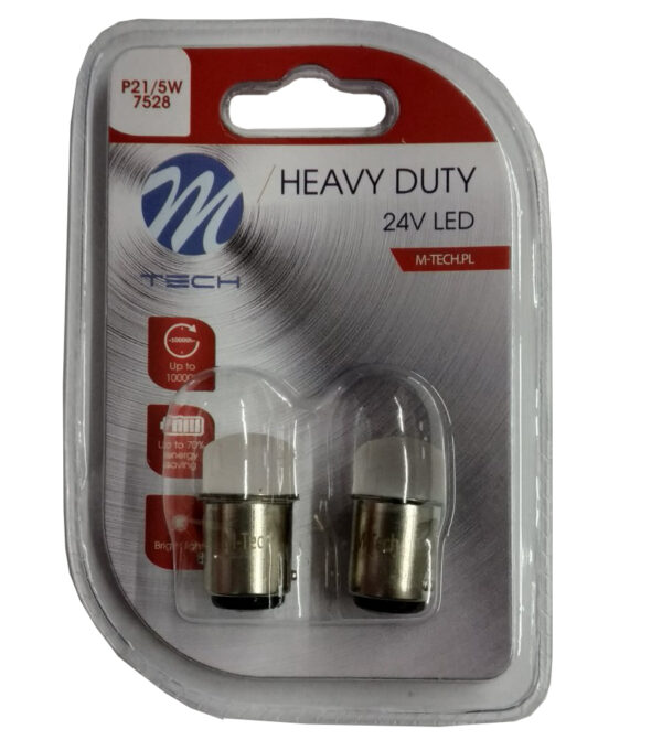 M-Tech P21/5W 24V BAY15d 9xSMD3014 LED ΚΟΚΚΙΝΟ HEAVY-DUTY BLISTER M-TECH - 2 ΤΕΜ.