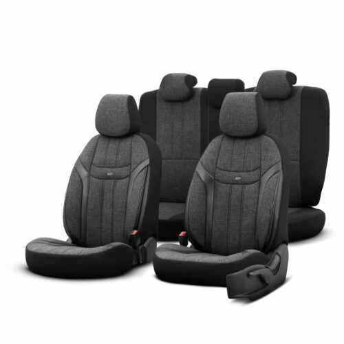 Amio ΚΑΛΥΜΜΑΤΑ ΚΑΘΙΣΜΑΤΩΝ OTOM SWAN 501 BLACK ΜΑΥΡΟ/ΓΚΡΙ ΣΚΟΥΡΟ ΛΙΝΟ & ΔΕΡΜΑΤΙΝΗ SET ΑΜΙΟ – 1 σετ.