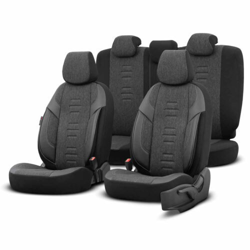 Amio ΚΑΛΥΜΜΑΤΑ ΚΑΘΙΣΜΑΤΩΝ OTOM THRONE 102 SMOKED ΜΑΥΡΟ/ΓΚΡΙ ΛΙΝΟ & ΔΕΡΜΑΤΙΝΗ SET ΑΜΙΟ – 1 σετ.