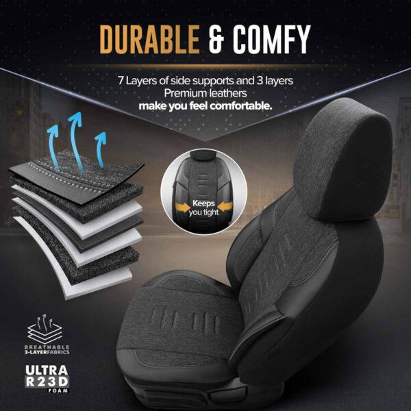 Amio ΚΑΛΥΜΜΑΤΑ ΚΑΘΙΣΜΑΤΩΝ OTOM THRONE 102 SMOKED ΜΑΥΡΟ/ΓΚΡΙ ΛΙΝΟ & ΔΕΡΜΑΤΙΝΗ SET ΑΜΙΟ - 1 σετ. - Image 4
