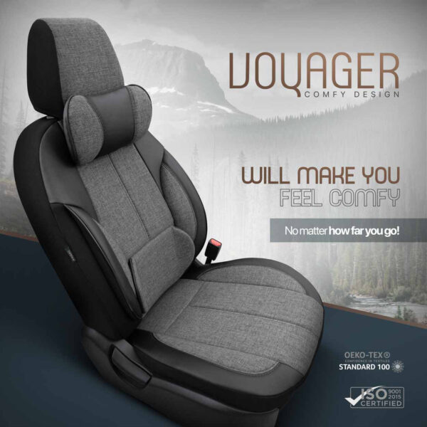 Amio ΚΑΛΥΜΜΑΤΑ ΚΑΘΙΣΜΑΤΩΝ OTOM VOYAGER 102 SMOKED  ΜΑΥΡΟ/ΓΚΡΙ ΛΙΝΟ & ΔΕΡΜΑΤΙΝΗ SETΑΜΙΟ - 1 σετ. - Image 2