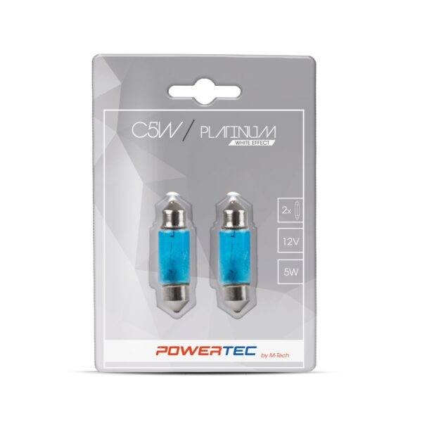 M-Tech ΛΑΜΠΑΚΙΑ ΠΛΑΦΟΝΙΕΡΑΣ C5W 12V 5W 36x11mm SV8.5-8 WHITE EFFECT POWERTEC PLATINUM  M-TECH - 2 ΤΕΜ