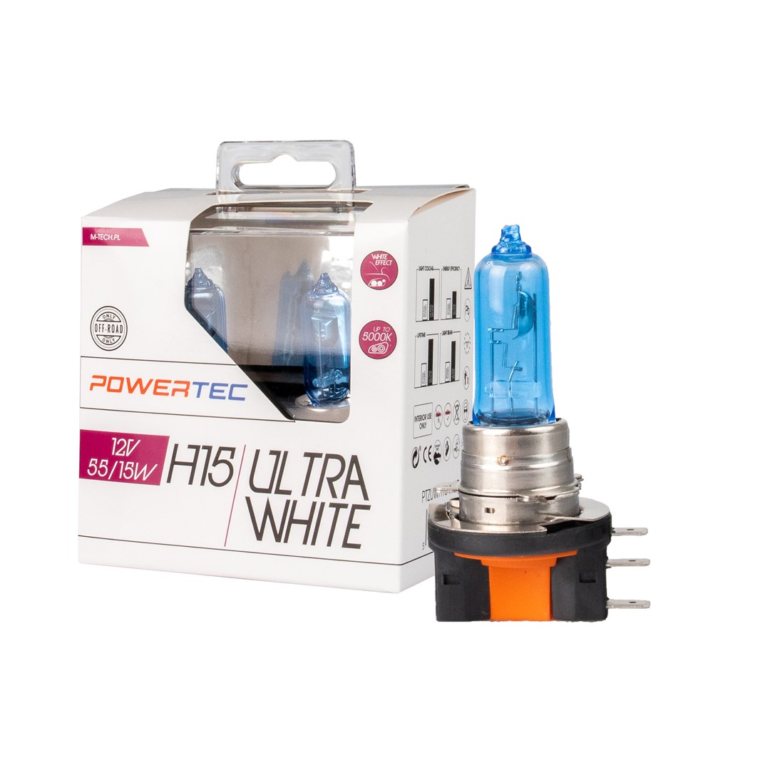 M-Tech ΛΑΜΠΕΣ H15 12V 55/15W POWERTEC ULTRA WHITE (up to 5.000k)mTECH - 2 Τεμ.