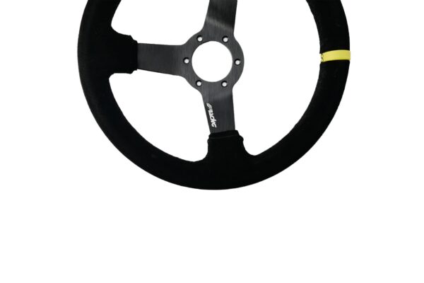Simoni Racing ΤΙΜΟΝΙ ΤΡΙΑΚΤΙΝΟ 320 mm/ΠΑΧΟΣ 104 mm/BΑΘΟΣ 47 mm ΜΑΥΡΟ ΣΟΥΕΤ ΜΕ ΚΙΤΡΙΝΗ ΡΙΓΑ SIMONI RACING - 1 TEM. - Image 2