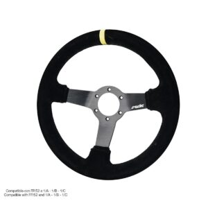 Simoni Racing ΤΙΜΟΝΙ ΤΡΙΑΚΤΙΝΟ 320 mm/ΠΑΧΟΣ 104 mm/BΑΘΟΣ 47 mm ΜΑΥΡΟ ΣΟΥΕΤ ΜΕ ΚΙΤΡΙΝΗ ΡΙΓΑ SIMONI RACING - 1 TEM.
