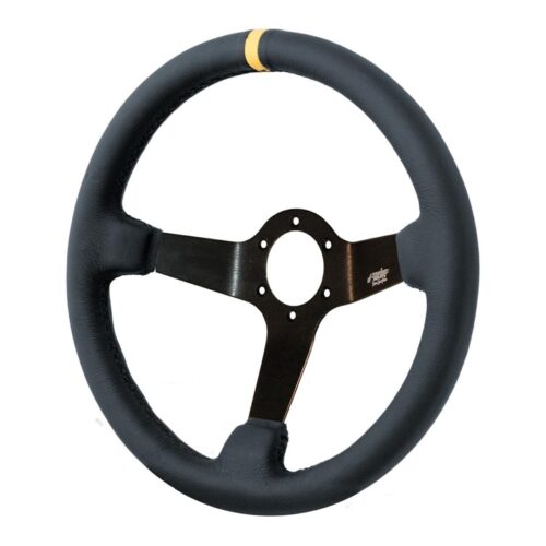 Simoni Racing ΤΙΜΟΝΙ CARRERA PELLE ΤΡΙΑΚΤΙΝΟ 350 mm/ΠΑΧΟΣ 100 mm/BΑΘΟΣ 90 mm (ΜΑΥΡΟ ΟΙΚΟΛΟΓΙΚΟ ΔΕΡΜΑ ΜΕ ΚΙΤΡΙΝΗ ΡΙΓΑ)