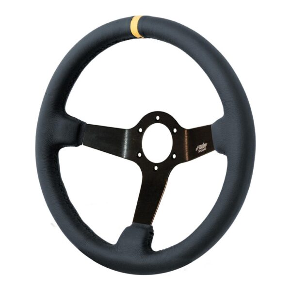 Simoni Racing ΤΙΜΟΝΙ CARRERA PELLE ΤΡΙΑΚΤΙΝΟ 350 mm/ΠΑΧΟΣ 100 mm/BΑΘΟΣ 90 mm (ΜΑΥΡΟ ΟΙΚΟΛΟΓΙΚΟ ΔΕΡΜΑ ΜΕ ΚΙΤΡΙΝΗ ΡΙΓΑ)
