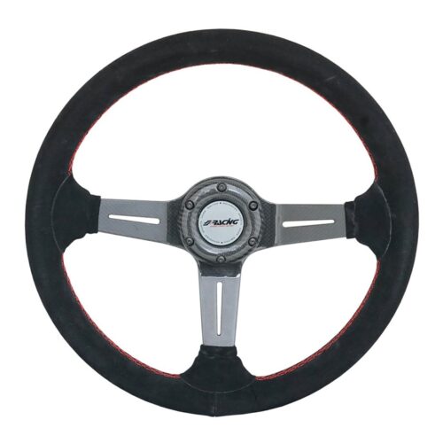 Simoni Racing ΤΙΜΟΝΙ CARLOS ΜΑΥΡΟ/CARBON ΣΟΥΕΤ ΜΕ ΚΟΚΚΙΝΗ ΡΑΦΗ ΤΡΙΑΚΤΙΝΟ ΔΙΑΜΕΤΡΟΣ 350mm ΠΑΧΟΣ 105mm ΒΑΡΟΣ 900gr