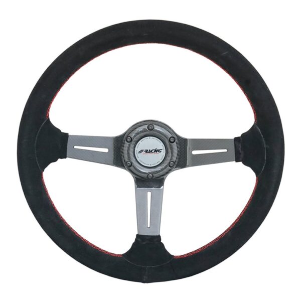 Simoni Racing ΤΙΜΟΝΙ CARLOS ΜΑΥΡΟ/CARBON ΣΟΥΕΤ ΜΕ ΚΟΚΚΙΝΗ ΡΑΦΗ ΤΡΙΑΚΤΙΝΟ ΔΙΑΜΕΤΡΟΣ 350mm ΠΑΧΟΣ 105mm ΒΑΡΟΣ 900gr