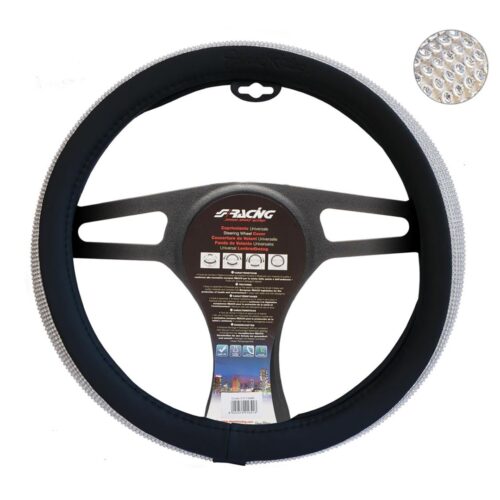 Simoni Racing ΚΑΛΥΜΜΑ ΤΙΜΟΝΙΟΥ BLACK AND DIAMONDS ΜΑΥΡΟ ΜΕ ΣΤΡΑΣ ΟΙΚΟΛΟΓΙΚΟ ΔΕΡΜΑ 37-39cm