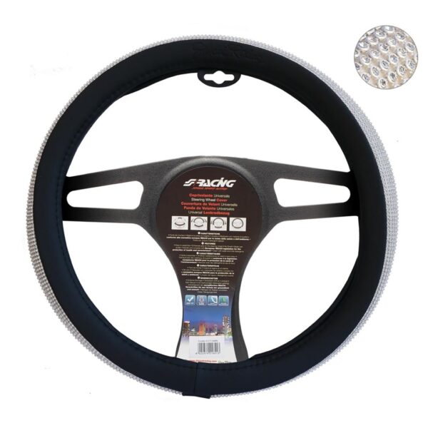 Simoni Racing ΚΑΛΥΜΜΑ ΤΙΜΟΝΙΟΥ BLACK AND DIAMONDS ΜΑΥΡΟ ΜΕ ΣΤΡΑΣ ΟΙΚΟΛΟΓΙΚΟ ΔΕΡΜΑ 37-39cm