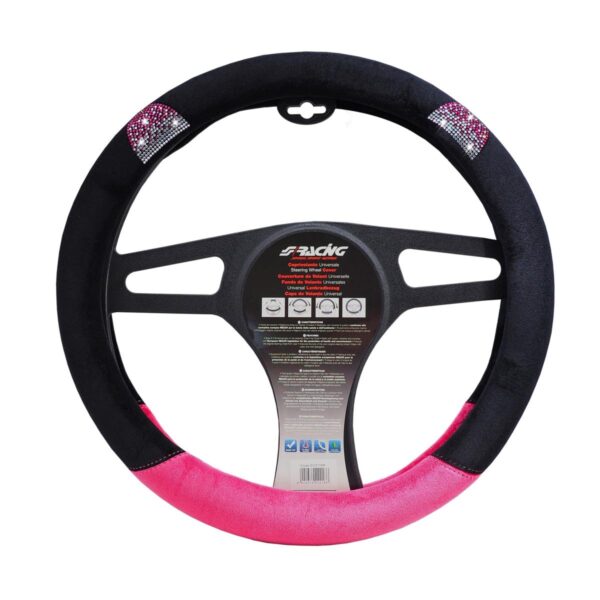 Simoni Racing ΚΑΛΥΜΜΑ ΤΙΜΟΝΙΟΥ PUSSY CAT ΜΕ STRASS ΜΑΥΡΟ/ΡΟΖ ΥΦΑΣΜΑΤΙΝΟ 37-39cm SIMONI RACING  - 1 τεμ.