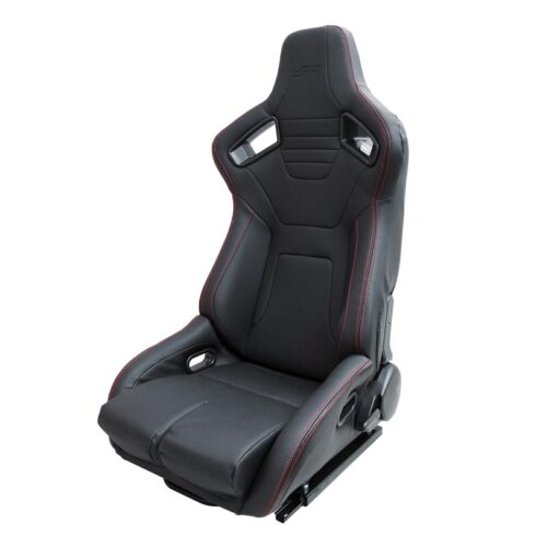 Simoni Racing ΚΑΘΙΣΜΑ EMERSON ΑΝΑΚΛΙΝΟΜΕΝΟ ΟΔΗΓΟΥ ΜΑΥΡΟ/CARBON ΑΠΟ ΟΙΚΟΛΟΓΙΚΟ ΔΕΡΜΑ ΜΕ ΚΟΚΚΙΝΗ ΡΑΦΗ ΜΕ ΣΙΔΗΡΟΔΡΟΜΟ SIMONI RACING – 1 τεμ.