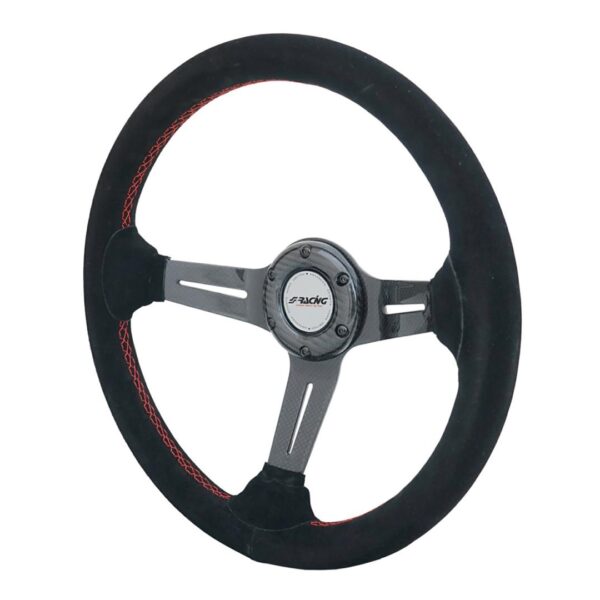 Simoni Racing ΤΙΜΟΝΙ ΤΟΜΜΙ ΜΑΥΡΟ/CARBON ΣΟΥΕΤ ΜΕ ΚΟΚΚΙΝΗ ΡΑΦΗ ΤΡΙΑΚΤΙΝΟ ΔΙΑΜΕΤΡΟΣ 350mm ΒΑΘΟΣ 65mm ΠΑΧΟΣ 105mm