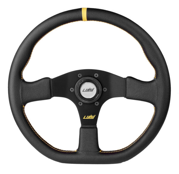 Luisi ΤΙΜΟΝΙ STEALTH CORSA 355mm ΤΡΙΑΚΤΙΝΟ ΔΕΡΜΑΤΙΝΟ ΜΑΥΡΟ LUISI