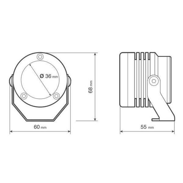 Lampa ΠΡΟΒΟΛΕΙΣ ΣΤΡΟΓΓΥΛΟΙ  ΜΕ ΒΑΣΗ O-LUX 1LED SMD 6000K 1800LM 12V 18W  ΚΑΡΦΙ 36Δχ68Υχ55Β mm  ΜΑΥΡΑ 2 ΤΕΜ - Image 2