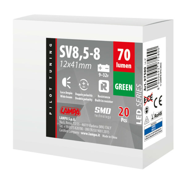 Lampa ΛΑΜΠΑΚΙΑ ΠΛΑΦΟΝΙΕΡΑΣ 9>32V SV28,5-8 2SMDx1CHIP LED 70lm CAN-BUS 12x41mm ΠΡΑΣΙΝΟ ΚΟΥΤΙ LAMPA - 20 ΤΕΜ. - Image 4