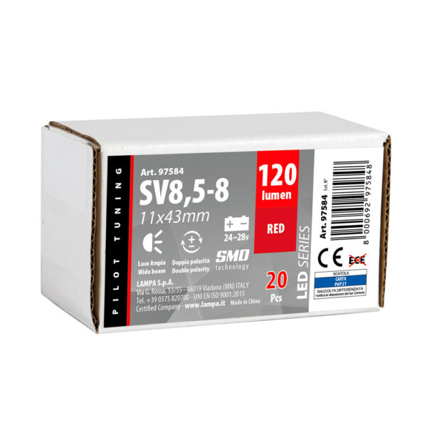Lampa ΛΑΜΠΑΚΙ ΠΛΑΦΟΝΙΕΡΑΣ 24/28V 11x43mm 60lm 12xSMD LED ΚΟΚΚΙΝΟ ΔΙΠΛΗΣ ΠΟΛΙΚΟΤΗΤΑΣ LAMPA - 20 ΤΕΜ. - Image 4