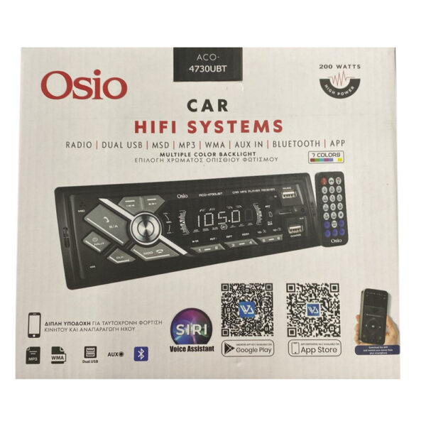 Osio RADIO 1 DIN DUAL USB/FM/MSD/MP3/WMA/BLUETOOTH 200W ΜΕ ΕΠΙΛΟΓΗ ΦΩΤΙΣΜΟΥ 7 ΧΡΩΜΑΤΩΝ & ΧΕΙΡΙΣΤΗΡΙΟ OSIO - 1 τεμ. - Image 3