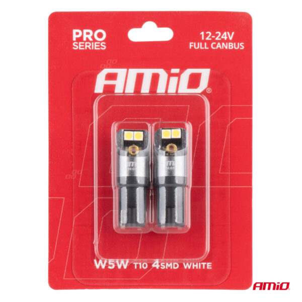 Amio ΛΑΜΠΑΚΙΑ T10 W5W 12/24V 6.000K 4xSMD LED FULL CAN-BUS ΛΕΥΚΟ 3030 PRO SERIES AMIO - 2 Τεμ. - Image 4
