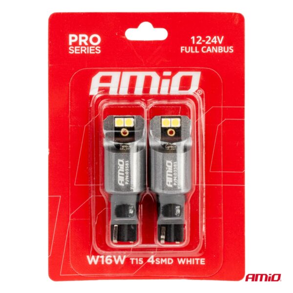 Amio ΛΑΜΠΕΣ T15 W16W 12/24V 6.000K 4xSMD LED FULL CAN-BUS ΛΕΥΚΟ 3030 PRO SERIES AMIO - 2 ΤΕΜ. - Image 4