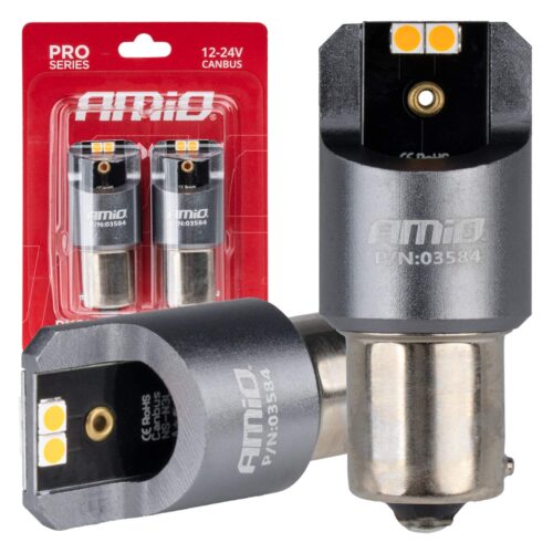Amio ΛΑΜΠΕΣ LED CAN-BUS PΥ21W BAU15S 12/24V 6.000K 4xSMD ΠΟΡΤΟΚΑΛΙ PRO SERIES AMIO – 2 ΤΕΜ.