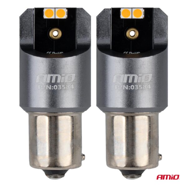 Amio ΛΑΜΠΕΣ LED CAN-BUS PΥ21W BAU15S 12/24V 6.000K 4xSMD ΠΟΡΤΟΚΑΛΙ PRO SERIES AMIO - 2 ΤΕΜ. - Image 2