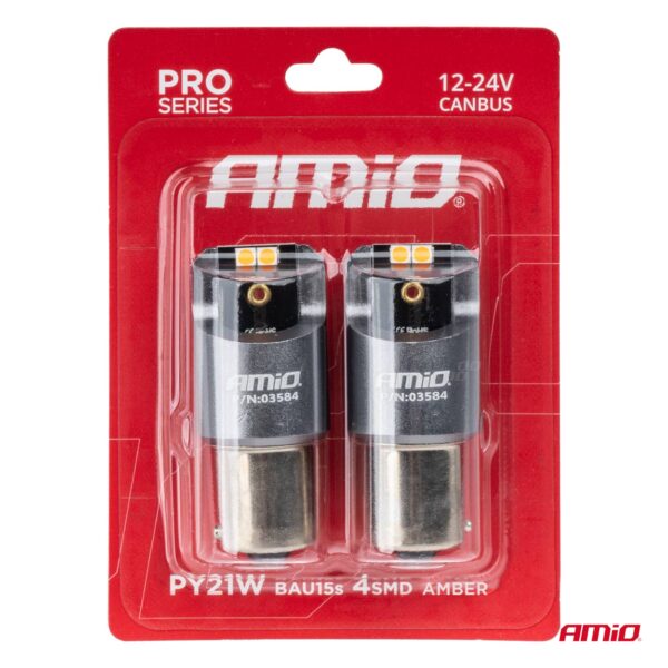Amio ΛΑΜΠΕΣ LED CAN-BUS PΥ21W BAU15S 12/24V 6.000K 4xSMD ΠΟΡΤΟΚΑΛΙ PRO SERIES AMIO - 2 ΤΕΜ. - Image 4