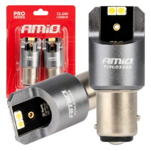 Amio ΛΑΜΠΑΚΙΑ P21/5W BAY15d 12/24V 6.000K 4xSMD LED CAN-BUS ΛΕΥΚΟ PRO SERIES AMIO - 2 Τεμ.