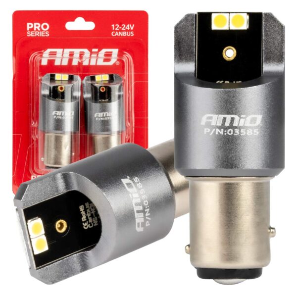 Amio ΛΑΜΠΑΚΙΑ P21/5W BAY15d 12/24V 6.000K 4xSMD LED CAN-BUS ΛΕΥΚΟ PRO SERIES AMIO - 2 Τεμ.