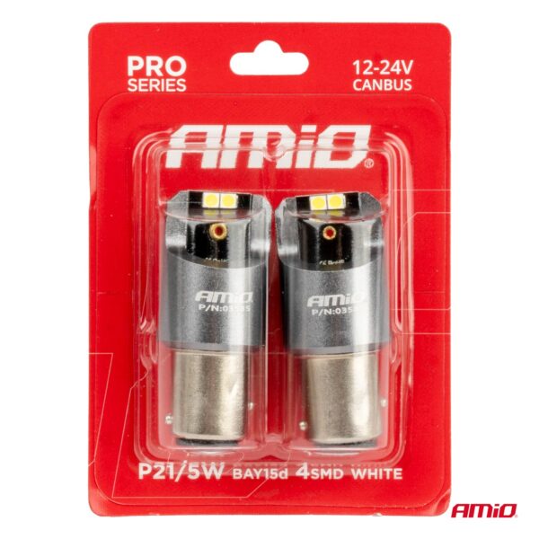 Amio ΛΑΜΠΑΚΙΑ P21/5W BAY15d 12/24V 6.000K 4xSMD LED CAN-BUS ΛΕΥΚΟ PRO SERIES AMIO - 2 Τεμ. - Image 4
