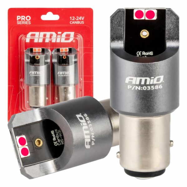 Amio ΛΑΜΠΑΚΙΑ P21/5W BAY15d 12/24V 6.000K 4xSMD LED CAN-BUS ΚΟΚΚΙΝΟ PRO SERIES AMIO - 2 Τεμ.