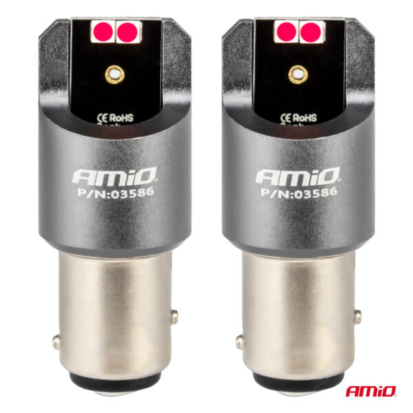 Amio ΛΑΜΠΑΚΙΑ P21/5W BAY15d 12/24V 6.000K 4xSMD LED CAN-BUS ΚΟΚΚΙΝΟ PRO SERIES AMIO - 2 Τεμ. - Image 2